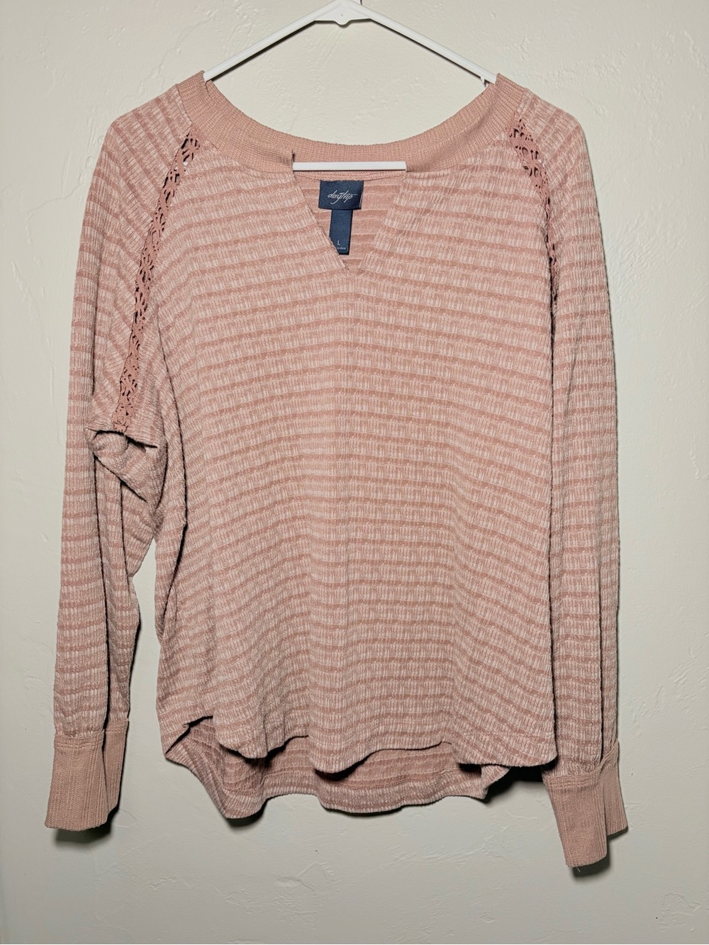 Daytrip Mauve Pink Ribbed Knit Top Size L Boho Cottagecore Back To School Top